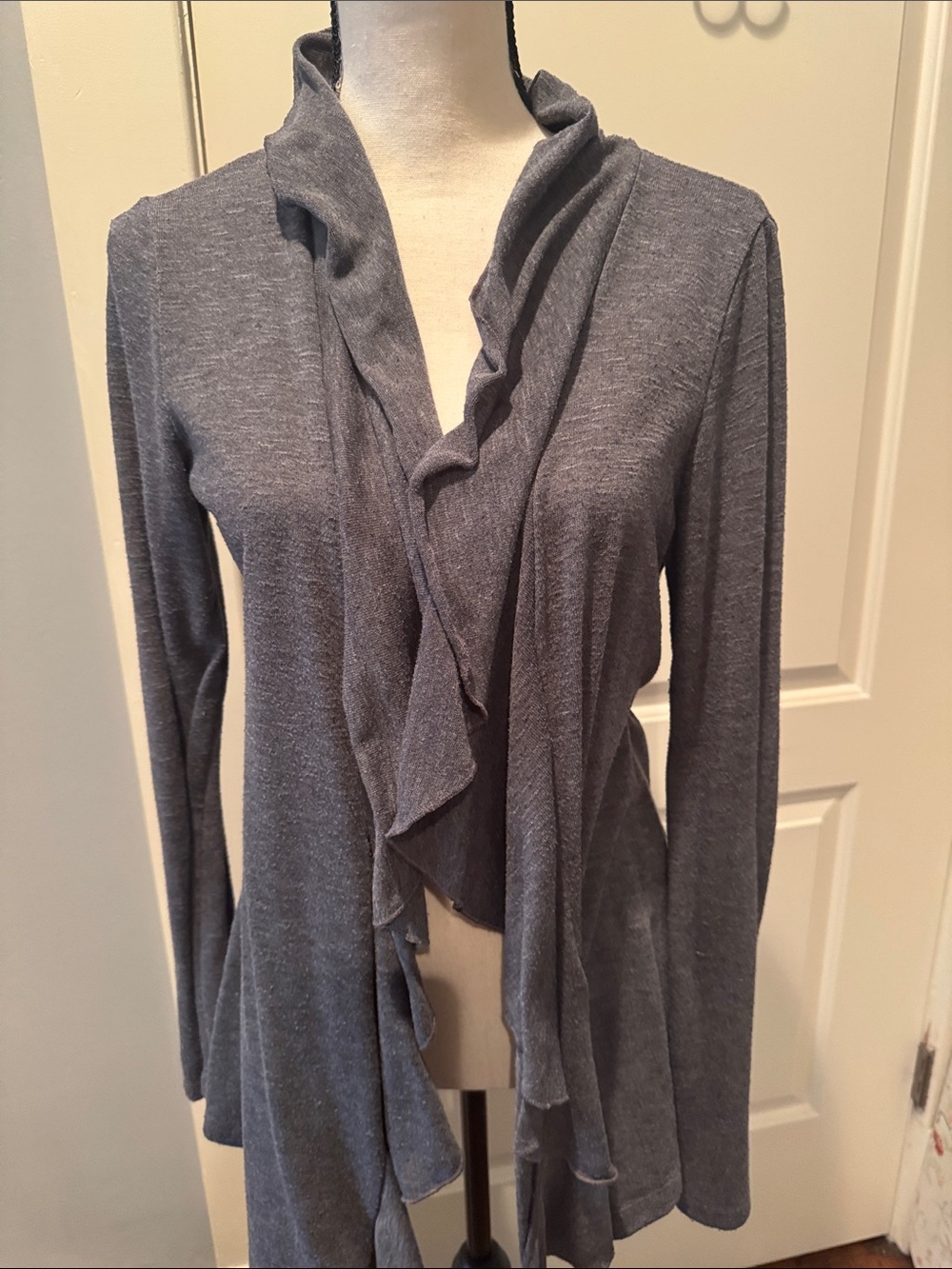 Iz Byer Gray Ruffle-Front Cardigan